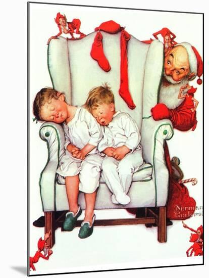 Santa Looking at Two Sleeping Children (or Santa Filling the Stockings)-Norman Rockwell-Mounted Giclee Print