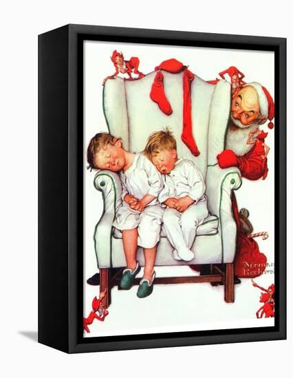 Santa Looking at Two Sleeping Children (or Santa Filling the Stockings)-Norman Rockwell-Framed Stretched Canvas