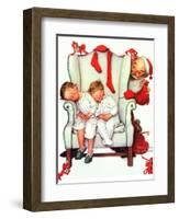 Santa Looking at Two Sleeping Children (or Santa Filling the Stockings)-Norman Rockwell-Framed Giclee Print