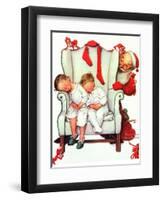 Santa Looking at Two Sleeping Children (or Santa Filling the Stockings)-Norman Rockwell-Framed Giclee Print