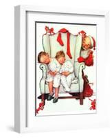 Santa Looking at Two Sleeping Children (or Santa Filling the Stockings)-Norman Rockwell-Framed Giclee Print