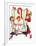 Santa Looking at Two Sleeping Children (or Santa Filling the Stockings)-Norman Rockwell-Framed Giclee Print