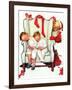 Santa Looking at Two Sleeping Children (or Santa Filling the Stockings)-Norman Rockwell-Framed Giclee Print