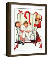 Santa Looking at Two Sleeping Children (or Santa Filling the Stockings)-Norman Rockwell-Framed Giclee Print