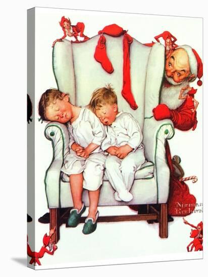 Santa Looking at Two Sleeping Children (or Santa Filling the Stockings)-Norman Rockwell-Stretched Canvas