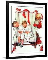 Santa Looking at Two Sleeping Children (or Santa Filling the Stockings)-Norman Rockwell-Framed Giclee Print