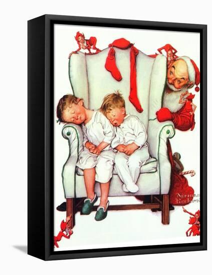 Santa Looking at Two Sleeping Children (or Santa Filling the Stockings)-Norman Rockwell-Framed Stretched Canvas