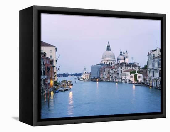 Santa Maria della Salute Cathedral from Academia Bridge along the Grand Canal at Dusk, Venice-Dennis Flaherty-Framed Stretched Canvas