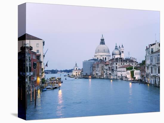 Santa Maria della Salute Cathedral from Academia Bridge along the Grand Canal at Dusk, Venice-Dennis Flaherty-Stretched Canvas