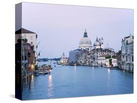 Santa Maria della Salute Cathedral from Academia Bridge along the Grand Canal at Dusk, Venice-Dennis Flaherty-Stretched Canvas