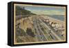 Santa Monica, CA - Beach Scene Along Palisades-Lantern Press-Framed Stretched Canvas