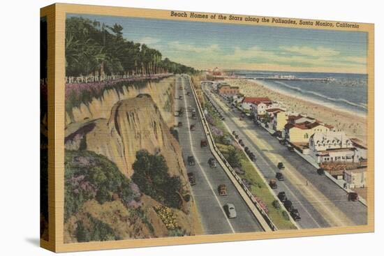 Santa Monica, CA - Beach Scene Along Palisades-Lantern Press-Stretched Canvas