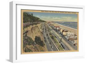 Santa Monica, CA - Beach Scene Along Palisades-Lantern Press-Framed Art Print