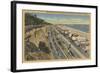 Santa Monica, CA - Beach Scene Along Palisades-Lantern Press-Framed Art Print