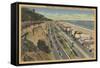 Santa Monica, CA - Beach Scene Along Palisades-Lantern Press-Framed Stretched Canvas