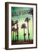 Santa Monica, California - Boardwalk and Palms-Lantern Press-Framed Art Print