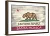 Santa Monica, California - California State Flag - Barnwood Painting-Lantern Press-Framed Art Print