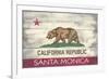 Santa Monica, California - California State Flag - Barnwood Painting-Lantern Press-Framed Premium Giclee Print