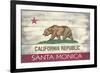 Santa Monica, California - California State Flag - Barnwood Painting-Lantern Press-Framed Premium Giclee Print