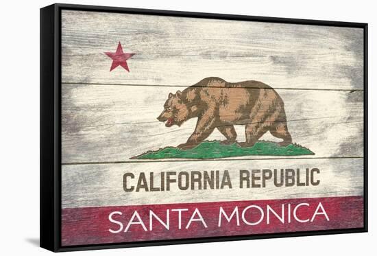 Santa Monica, California - California State Flag - Barnwood Painting-Lantern Press-Framed Stretched Canvas