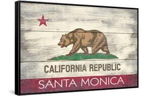 Santa Monica, California - California State Flag - Barnwood Painting-Lantern Press-Framed Stretched Canvas