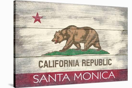 Santa Monica, California - California State Flag - Barnwood Painting-Lantern Press-Stretched Canvas