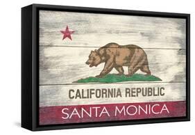 Santa Monica, California - California State Flag - Barnwood Painting-Lantern Press-Framed Stretched Canvas