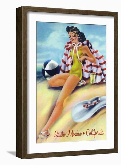 Santa Monica, California - Coquette on the Beach-Lantern Press-Framed Art Print