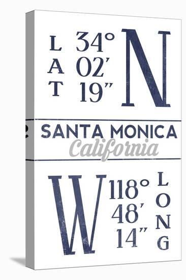 Santa Monica, California - Latitude and Longitude (Blue)-Lantern Press-Stretched Canvas