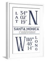 Santa Monica, California - Latitude and Longitude (Blue)-Lantern Press-Framed Art Print