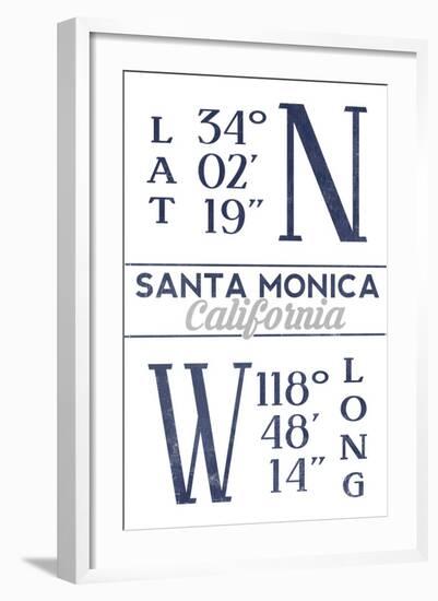 Santa Monica, California - Latitude and Longitude (Blue)-Lantern Press-Framed Art Print