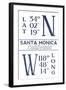 Santa Monica, California - Latitude and Longitude (Blue)-Lantern Press-Framed Art Print