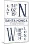 Santa Monica, California - Latitude and Longitude (Blue)-Lantern Press-Mounted Art Print