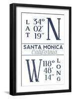 Santa Monica, California - Latitude and Longitude (Blue)-Lantern Press-Framed Art Print