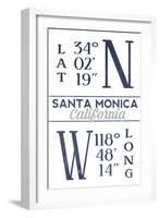 Santa Monica, California - Latitude and Longitude (Blue)-Lantern Press-Framed Art Print