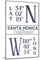 Santa Monica, California - Latitude and Longitude (Blue)-Lantern Press-Mounted Art Print