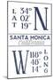 Santa Monica, California - Latitude and Longitude (Blue)-Lantern Press-Mounted Art Print