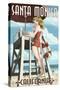 Santa Monica, California - Lifeguard Pinup-Lantern Press-Stretched Canvas