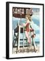 Santa Monica, California - Lifeguard Pinup-Lantern Press-Framed Art Print