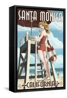 Santa Monica, California - Lifeguard Pinup-Lantern Press-Framed Stretched Canvas