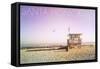 Santa Monica, California - Lifeguard Shack Sunrise-Lantern Press-Framed Stretched Canvas