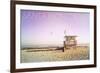 Santa Monica, California - Lifeguard Shack Sunrise-Lantern Press-Framed Premium Giclee Print