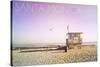 Santa Monica, California - Lifeguard Shack Sunrise-Lantern Press-Stretched Canvas