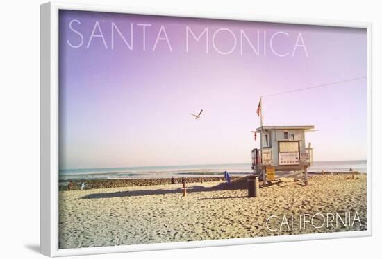 Santa Monica, California - Lifeguard Shack Sunrise-Lantern Press-Framed Art Print