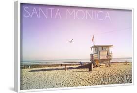 Santa Monica, California - Lifeguard Shack Sunrise-Lantern Press-Framed Art Print