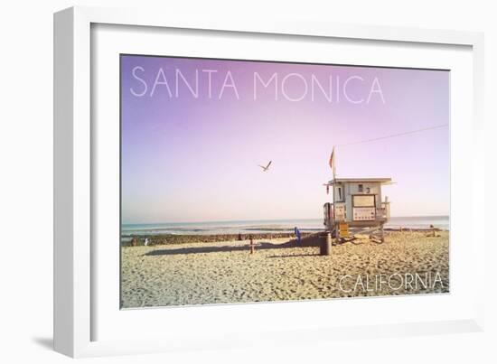 Santa Monica, California - Lifeguard Shack Sunrise-Lantern Press-Framed Art Print