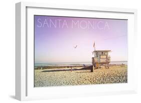 Santa Monica, California - Lifeguard Shack Sunrise-Lantern Press-Framed Art Print