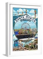 Santa Monica, California - Montage Scenes-Lantern Press-Framed Art Print