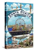 Santa Monica, California - Montage Scenes-Lantern Press-Stretched Canvas