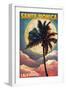 Santa Monica, California - Palm and Moon-Lantern Press-Framed Art Print